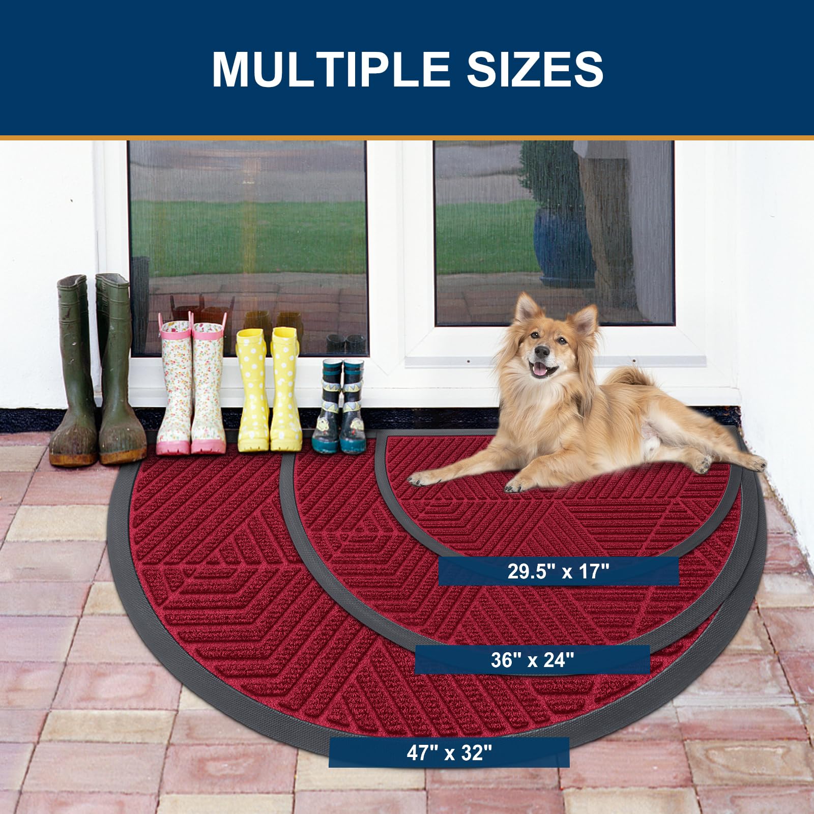 Smiry Half Circle Doormat side view showing rubber backing