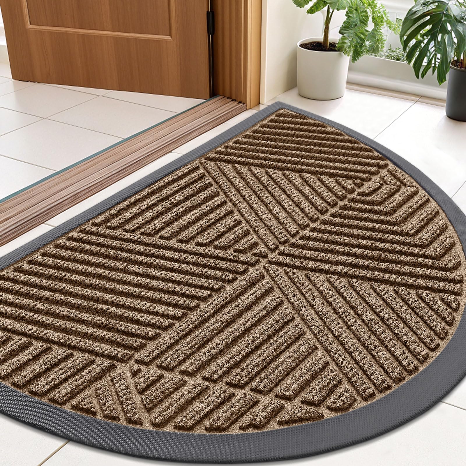 Smiry Half Circle Front Door Mat brown front view