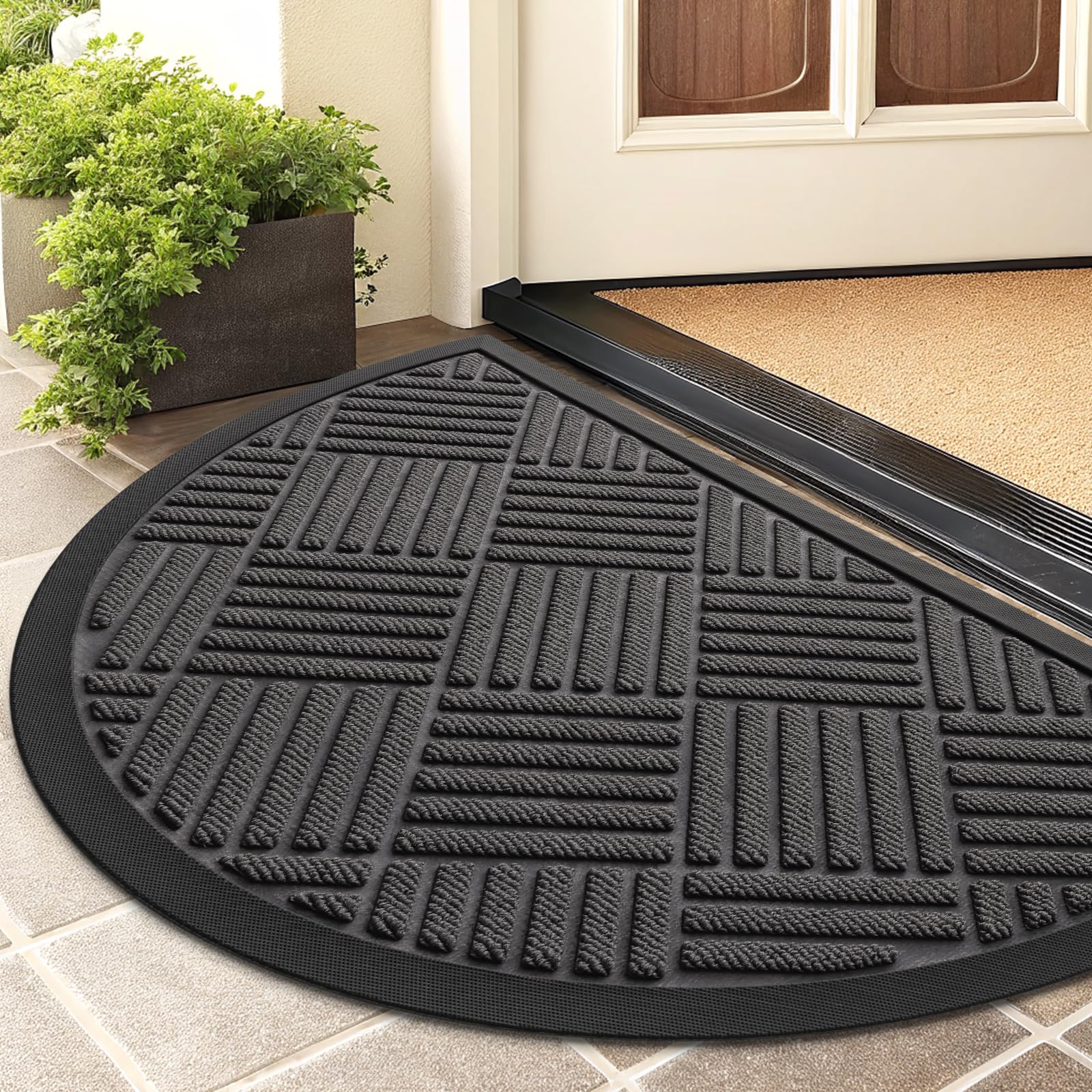 Smiry Half Circle Front Door Mat grey design front view