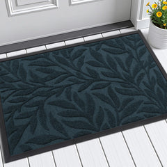 Smiry Leaf Doormat front view in Lake Blue