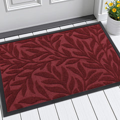 Smiry Leaf Front Door Mat 35x23 in Wine Red front view