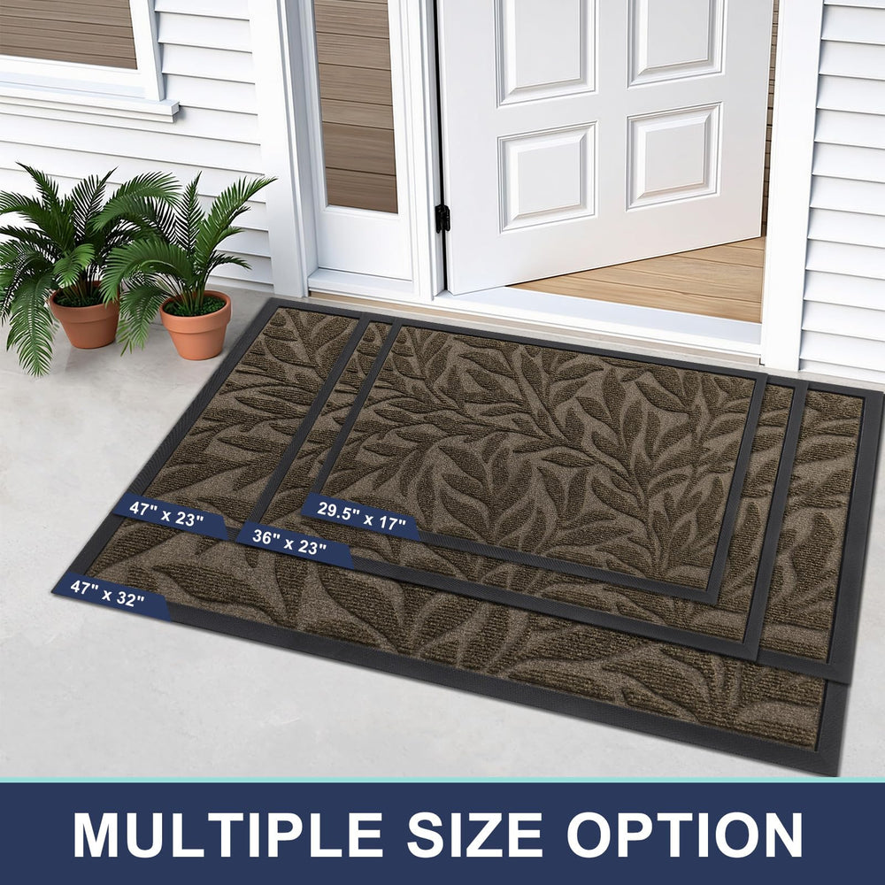 Smiry Leaf Front Door Mat 47x17 showing rubber edge