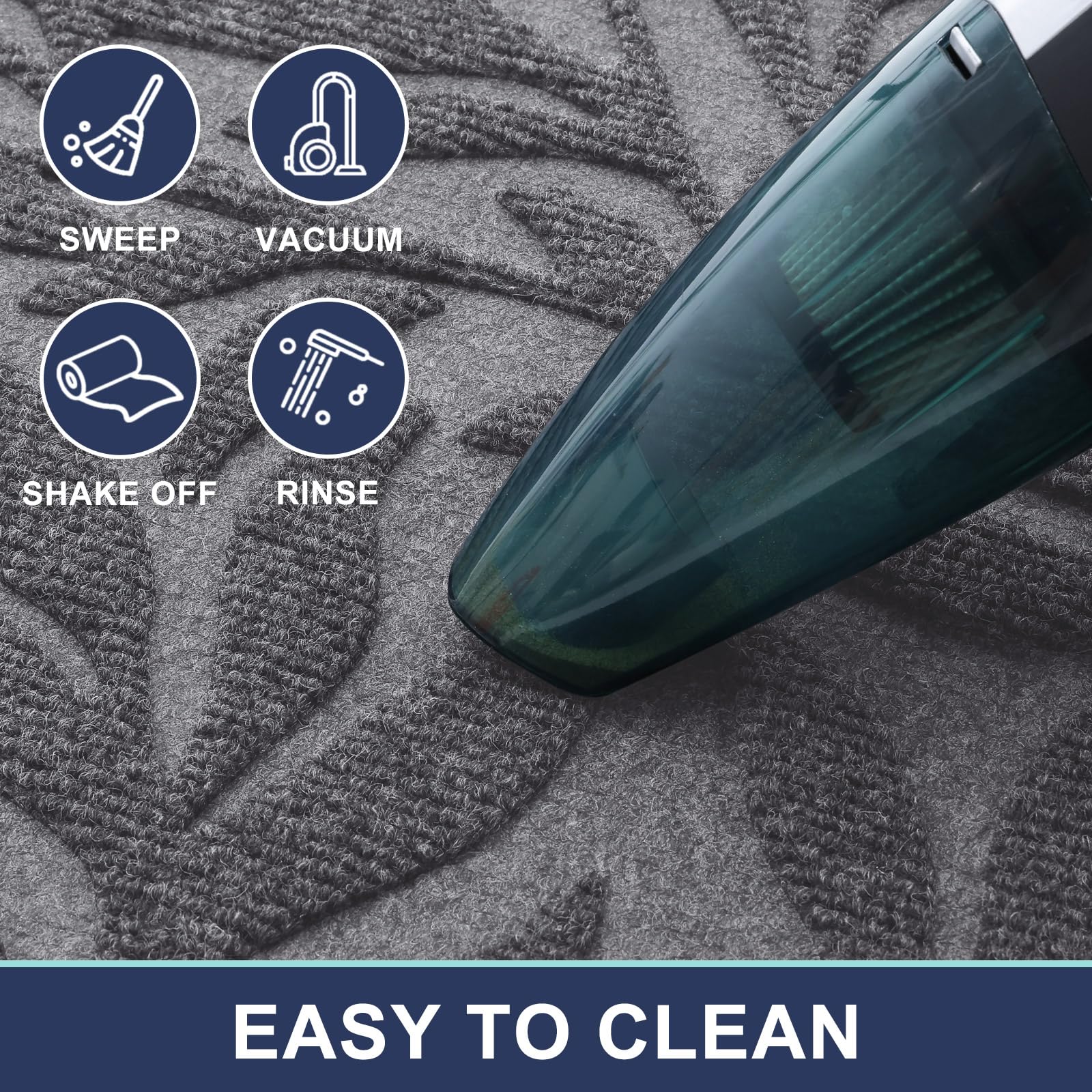 Smiry Leaf Front Door Mat being cleaned with a broom