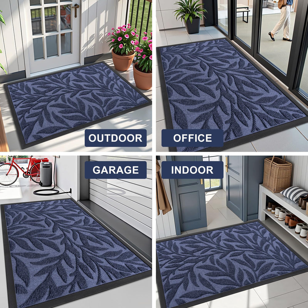 Smiry Leaf Front Door Mat in a busy outdoor setting