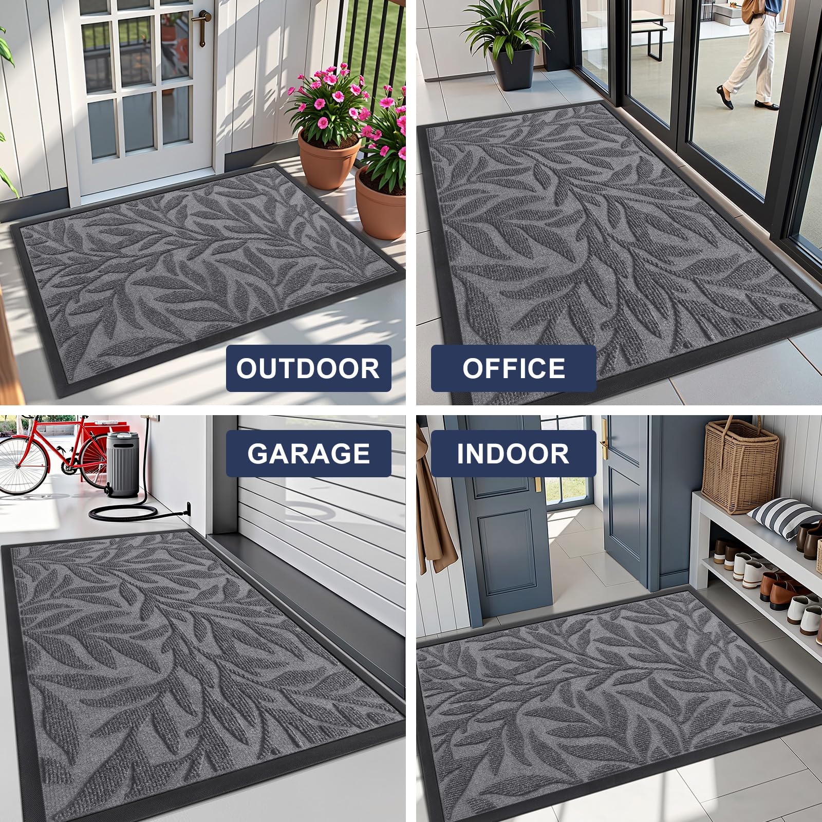 Smiry Leaf Front Door Mat in a stylish entryway, support decor