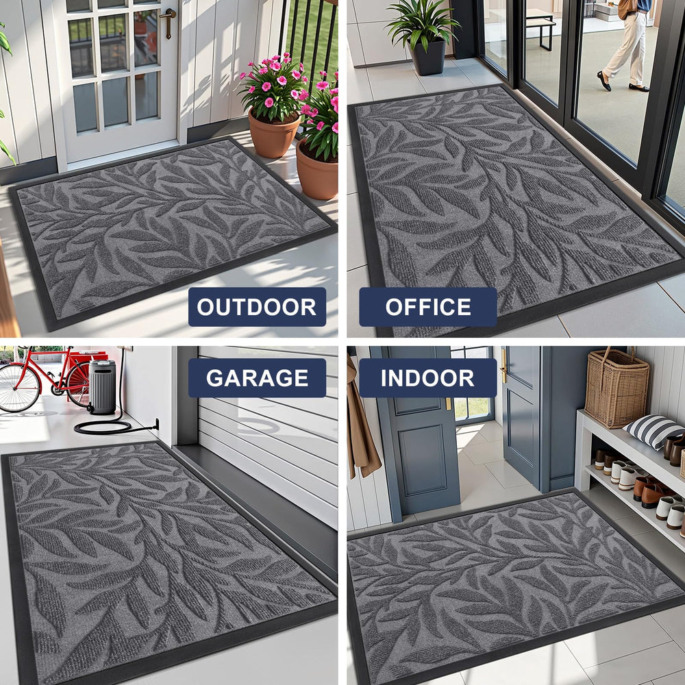 Smiry Leaf Front Door Mat in a stylish entryway, support decor