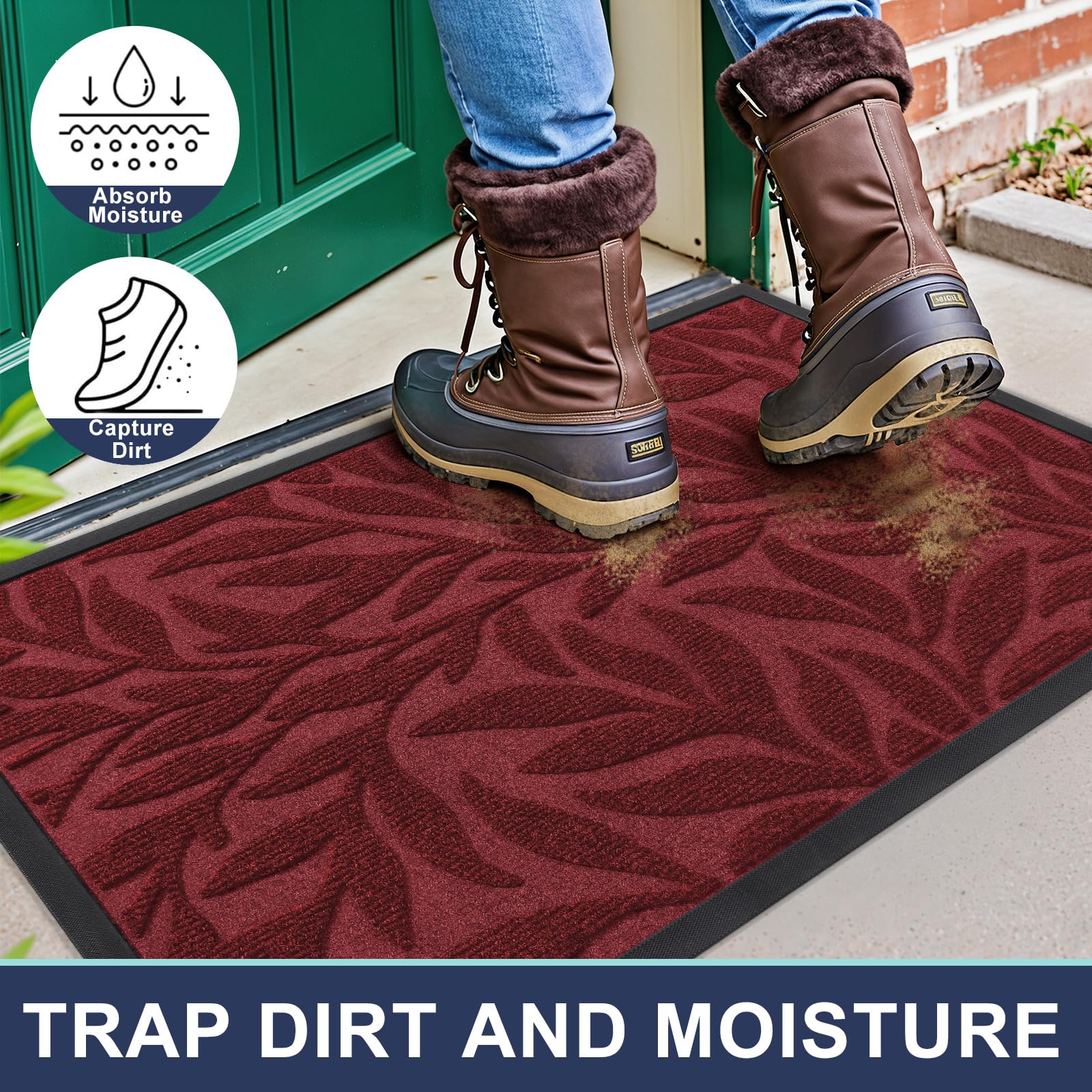 Smiry Leaf Front Door Mat in outdoor setting