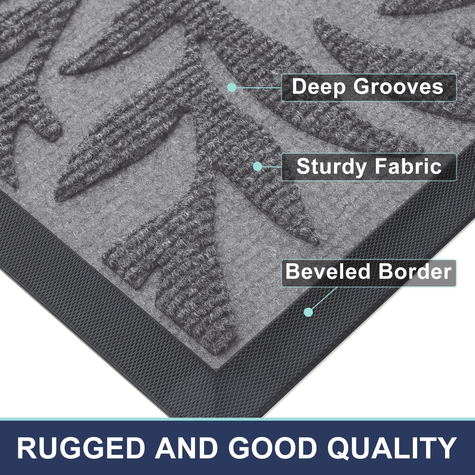 Smiry Leaf Front Door Mat in outdoor setting, capturing dirt and moisture