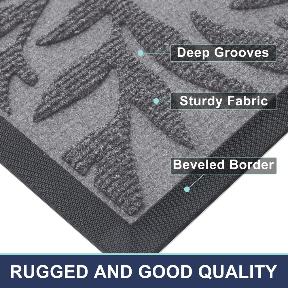 Smiry Leaf Front Door Mat in outdoor setting, capturing dirt and moisture