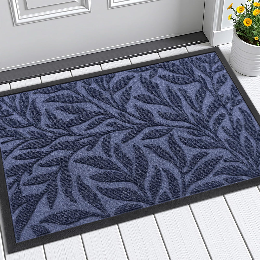 Smiry Leaf Front Door Mat navy colour front view