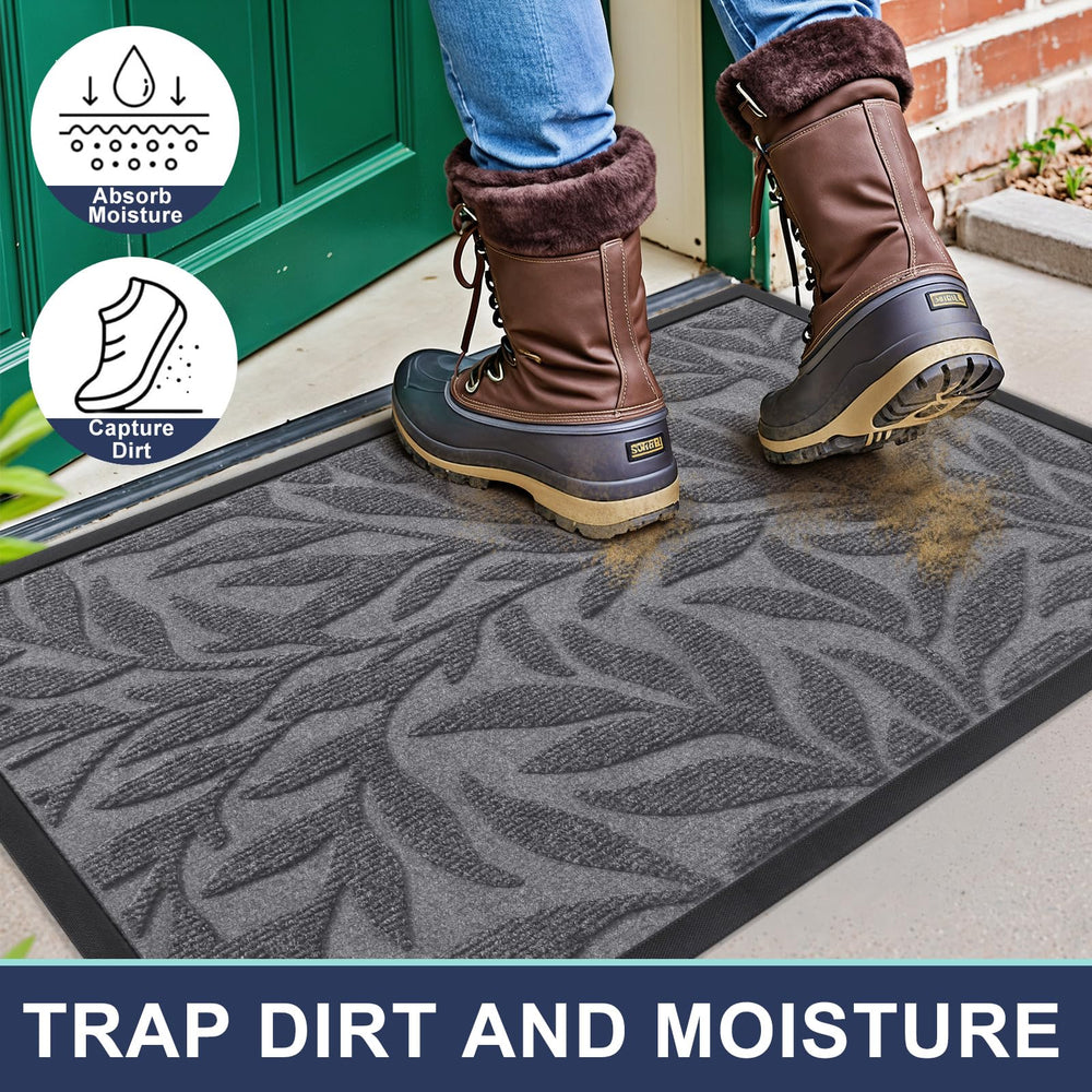 Smiry Leaf Front Door Mat placed at an entrance, showing non-slip feature