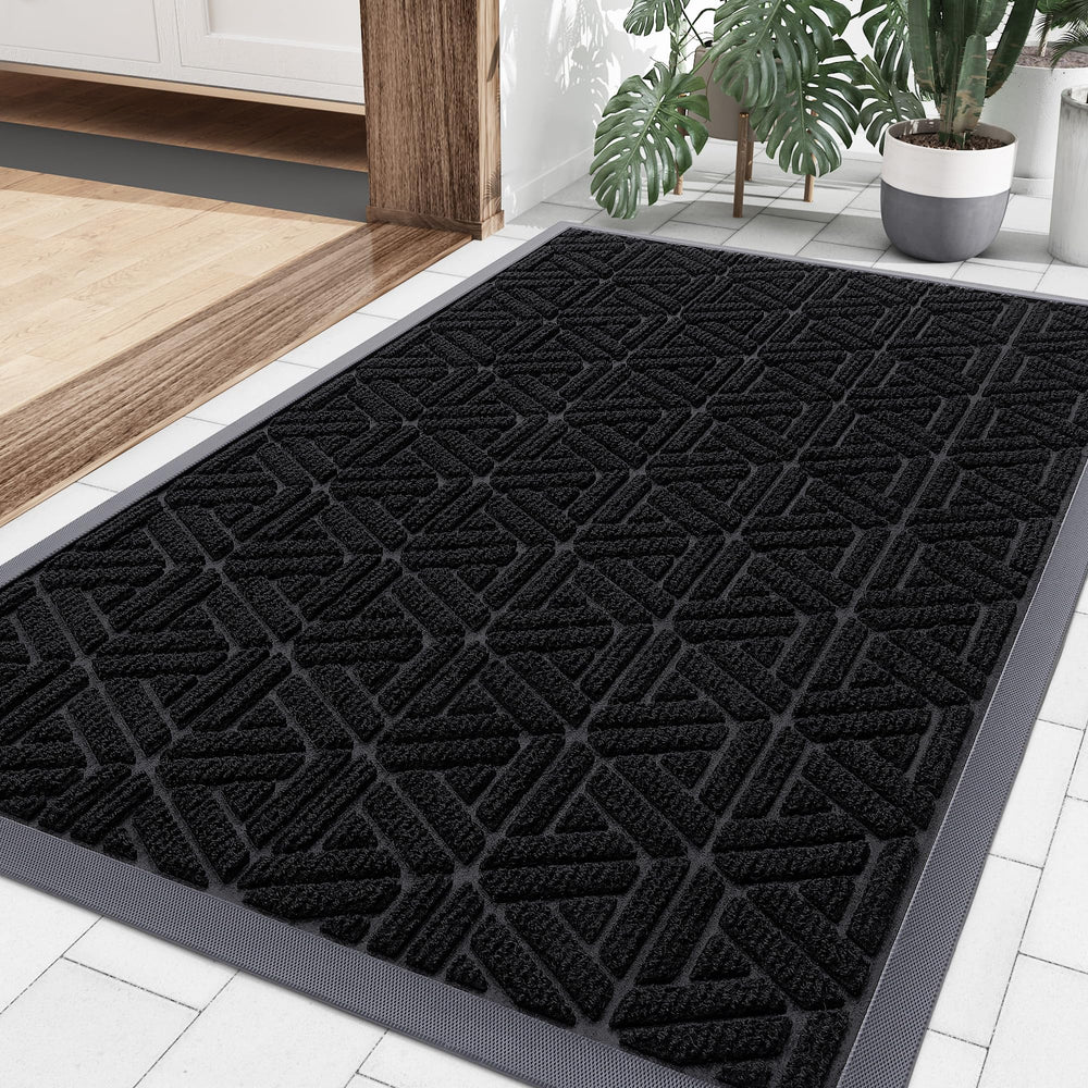 Smiry Low Profile Rubber Doormat front view, black color