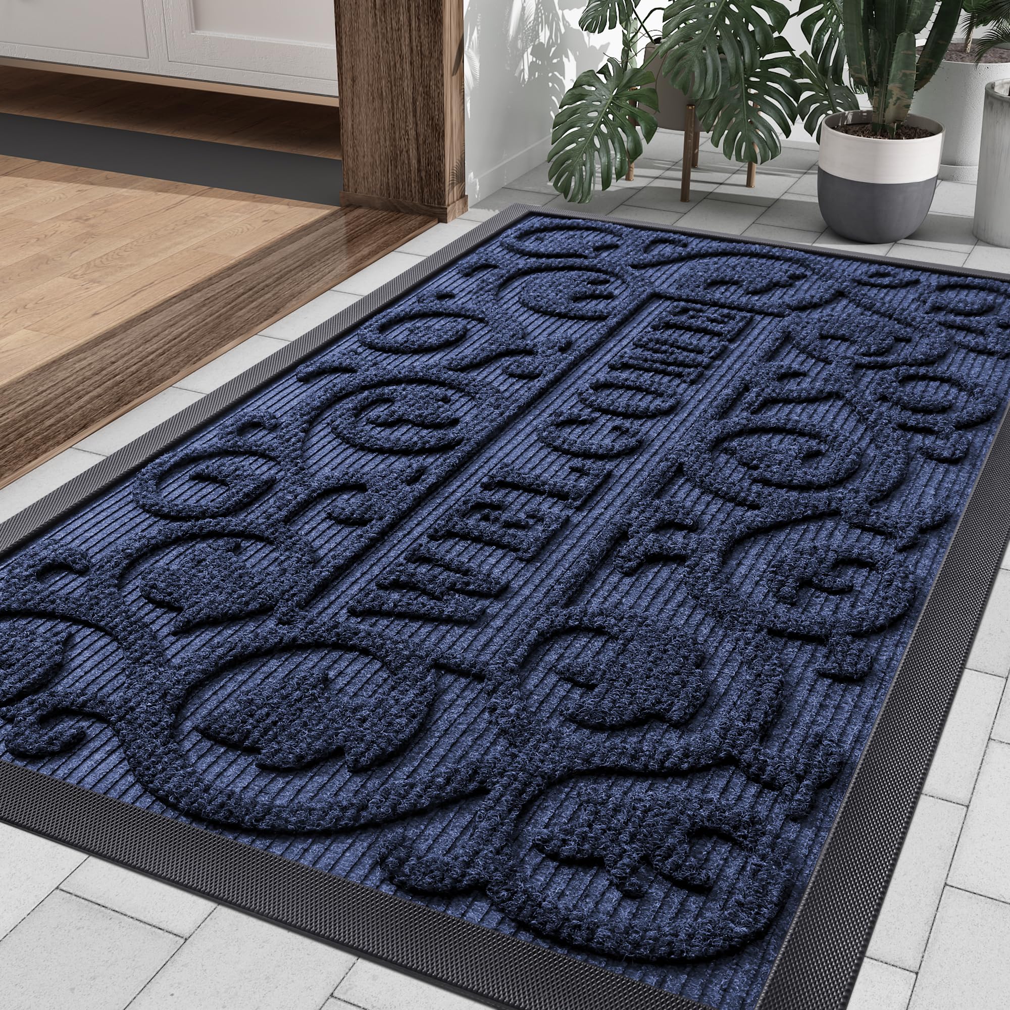 Smiry Low Profile Rubber Doormat Navy Blue front view