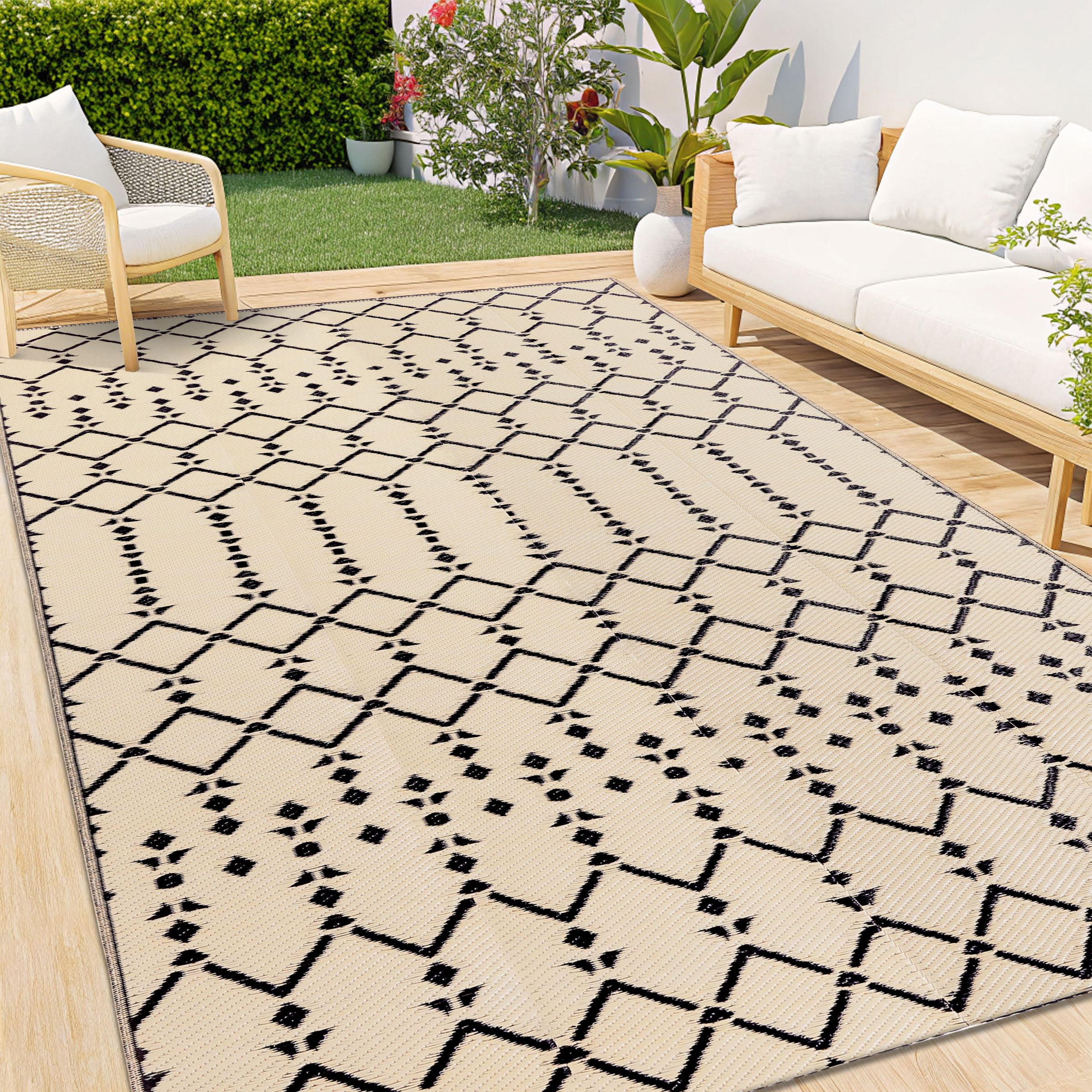 Smiry Outdoor Rug 5x8 ft beige front view