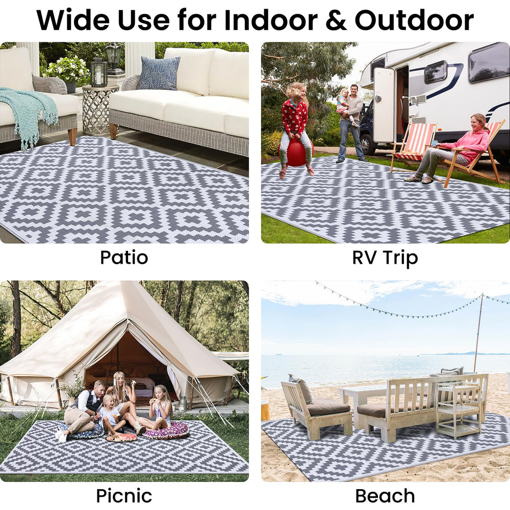 Smiry Outdoor Rug 5x8 ft in a backyard garden