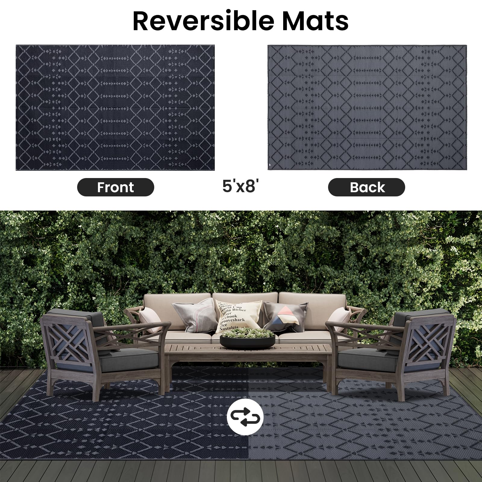 Smiry Outdoor Rug 5x8 ft in a garden setting