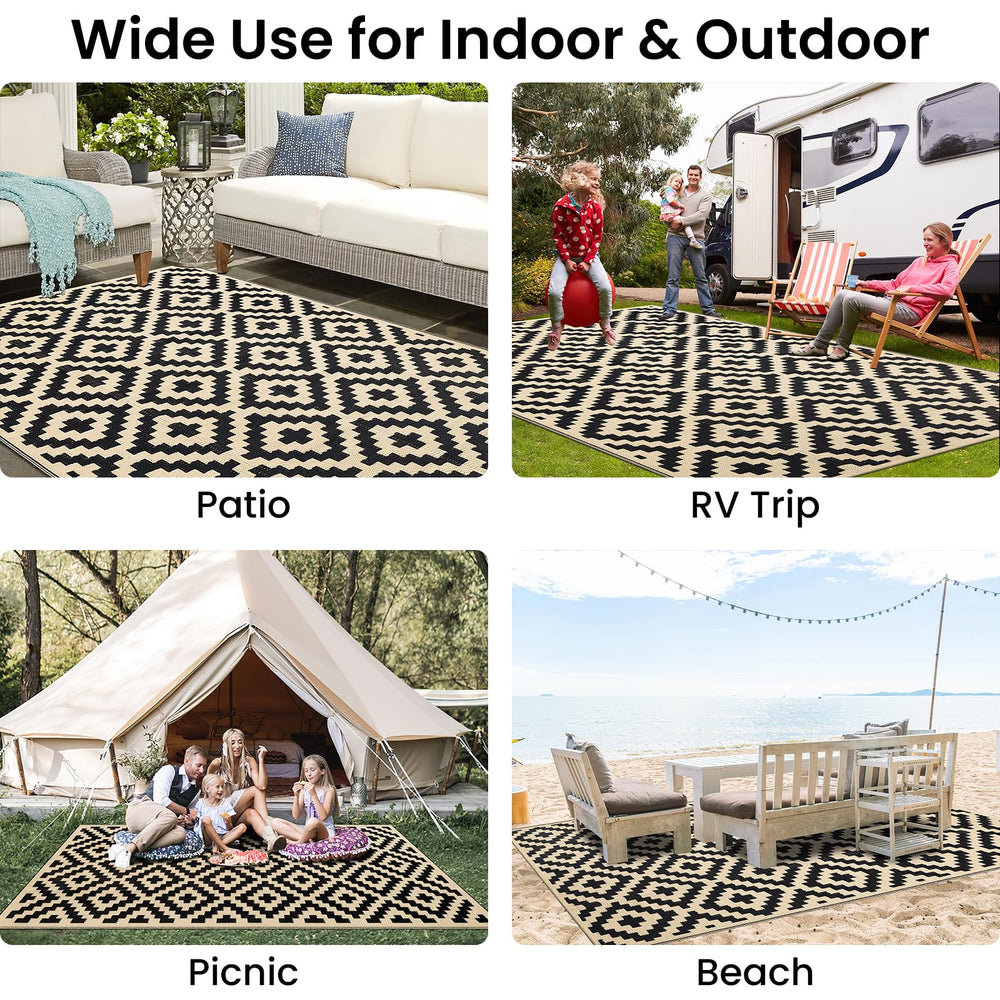 Smiry Outdoor Rug 5x8 ft in a garden setting