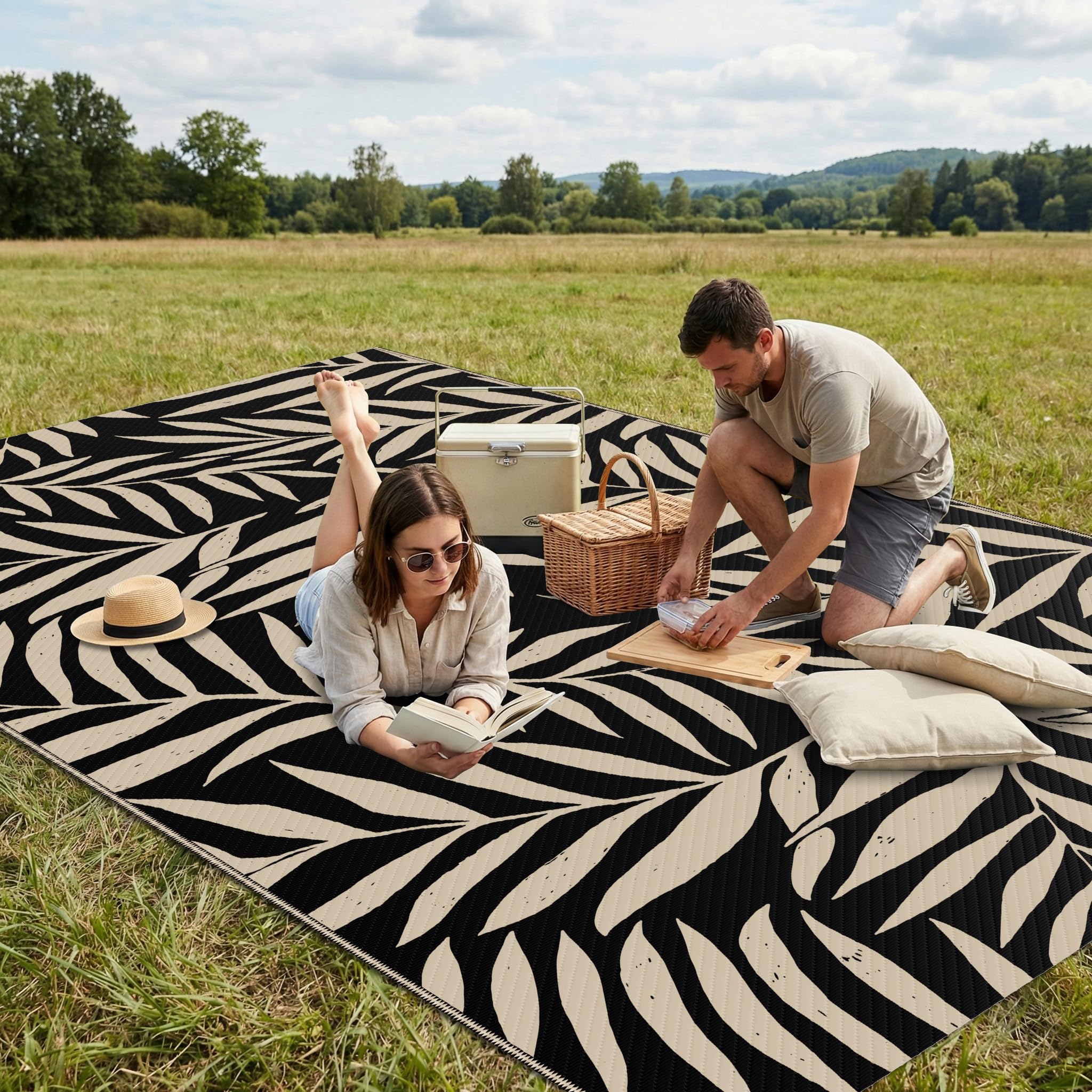 Smiry Outdoor Rug 5x8 ft in outdoor patio setting