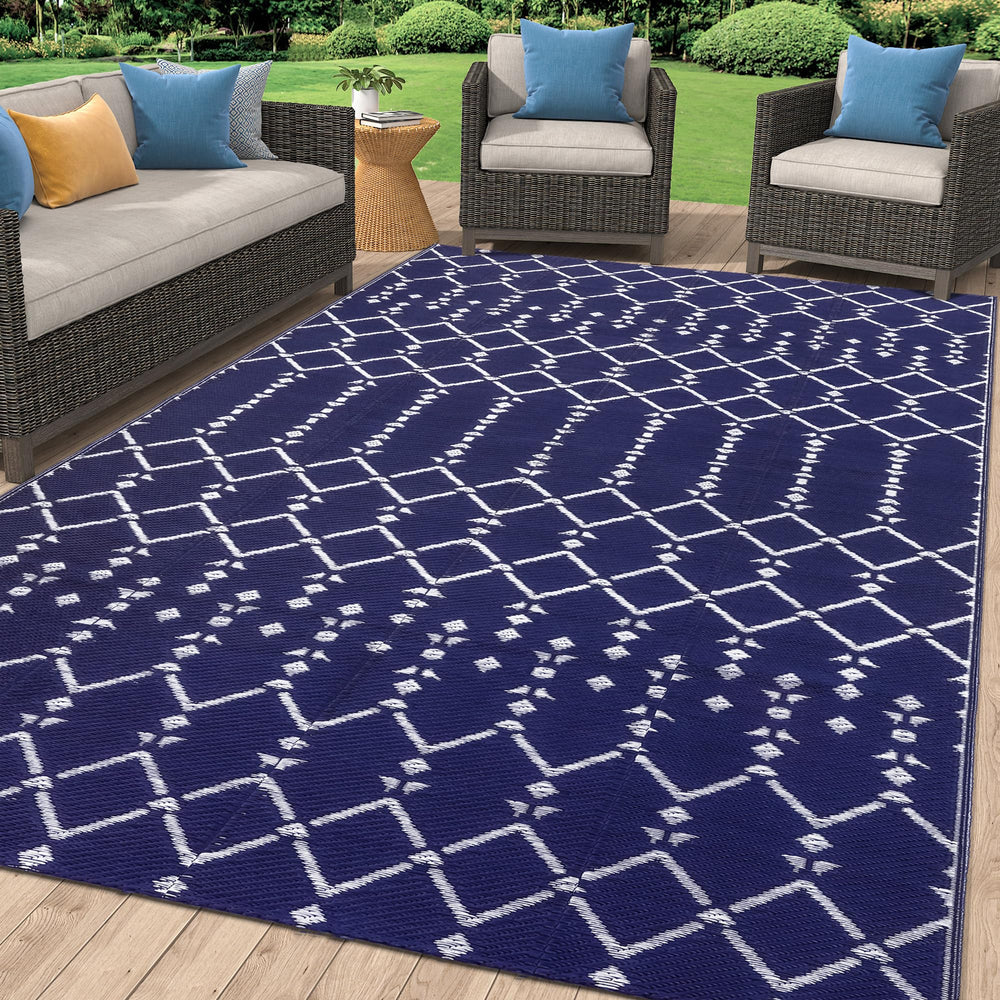 Smiry Outdoor Rug 5x8 ft navy front view