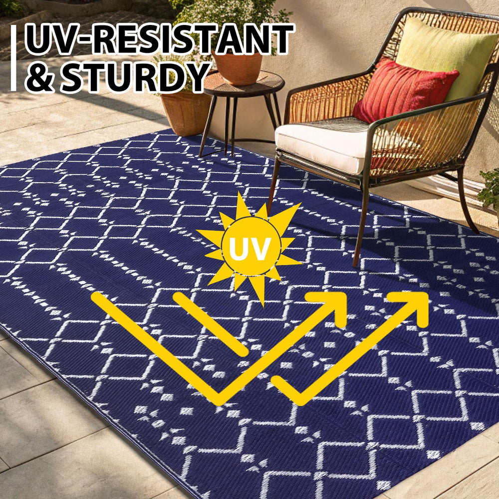 Smiry Outdoor Rug 5x8 ft on a patio setting