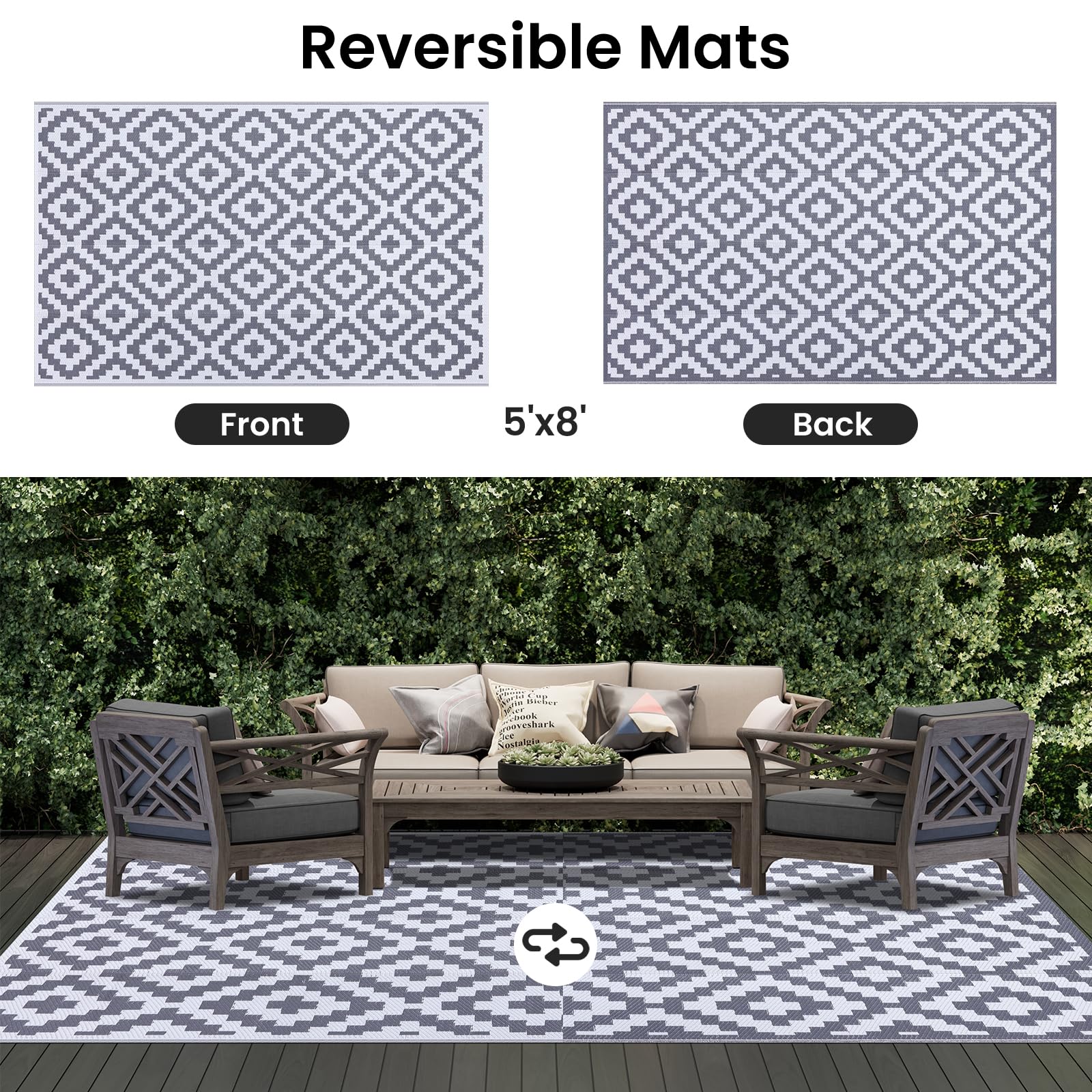 Smiry Outdoor Rug 5x8 ft rolled up for easy transport