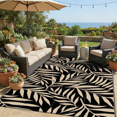 Smiry Outdoor Rug 5x8 ft waterproof black and beige front view