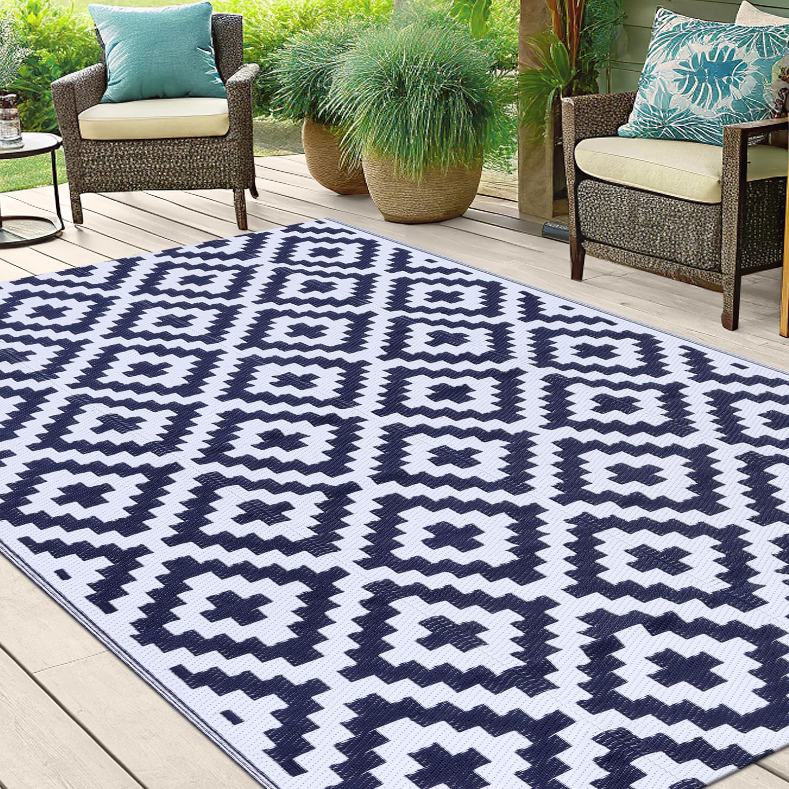 Smiry Outdoor Rug 5x8 ft with water splashes for cleaning