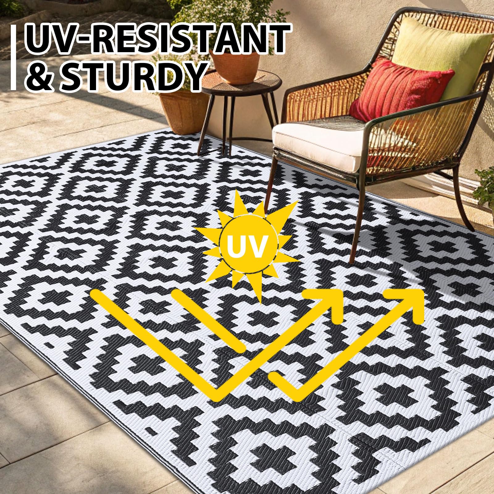 Smiry Outdoor Rug 8x10 ft reversible side view