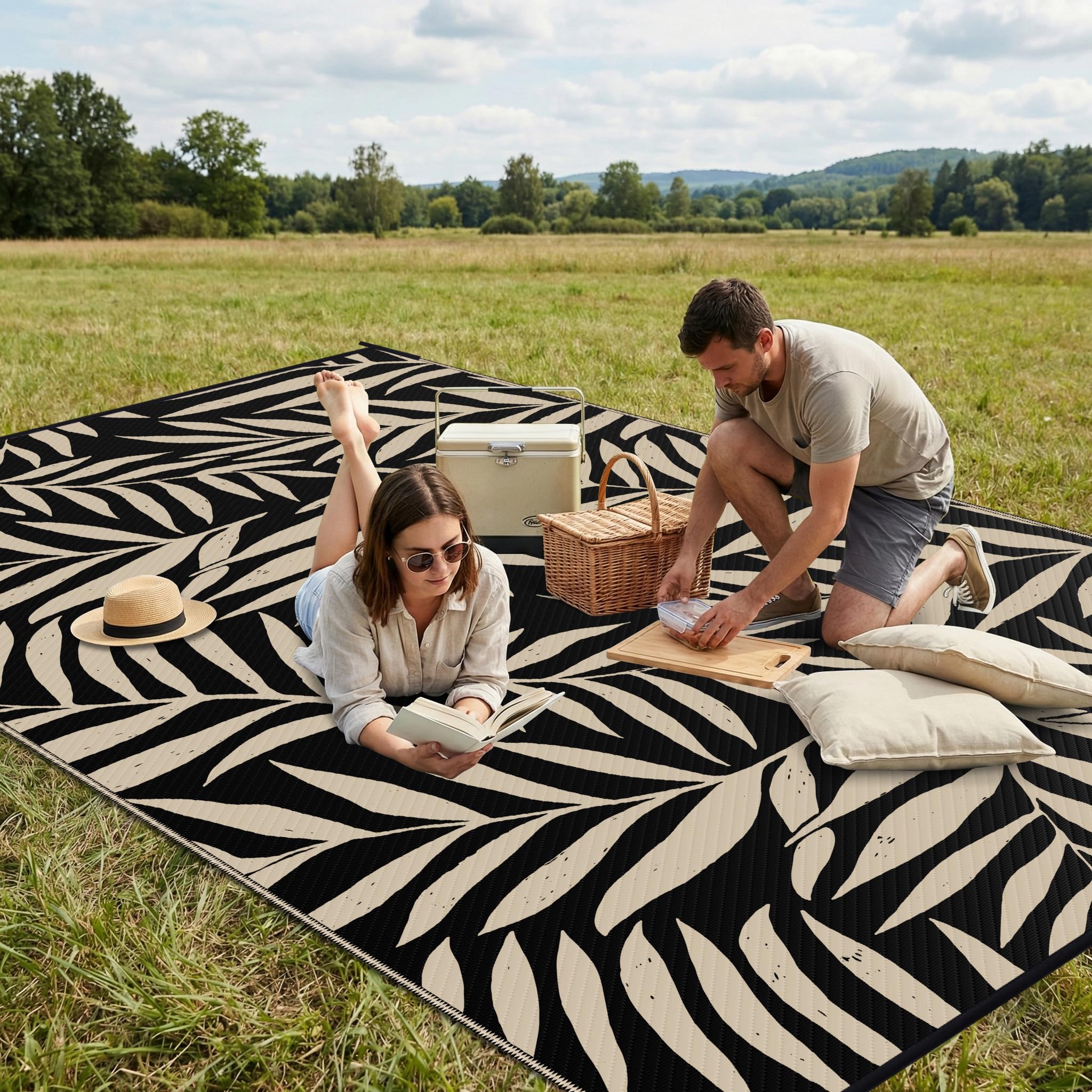Smiry Outdoor Rug displayed on a patio setting