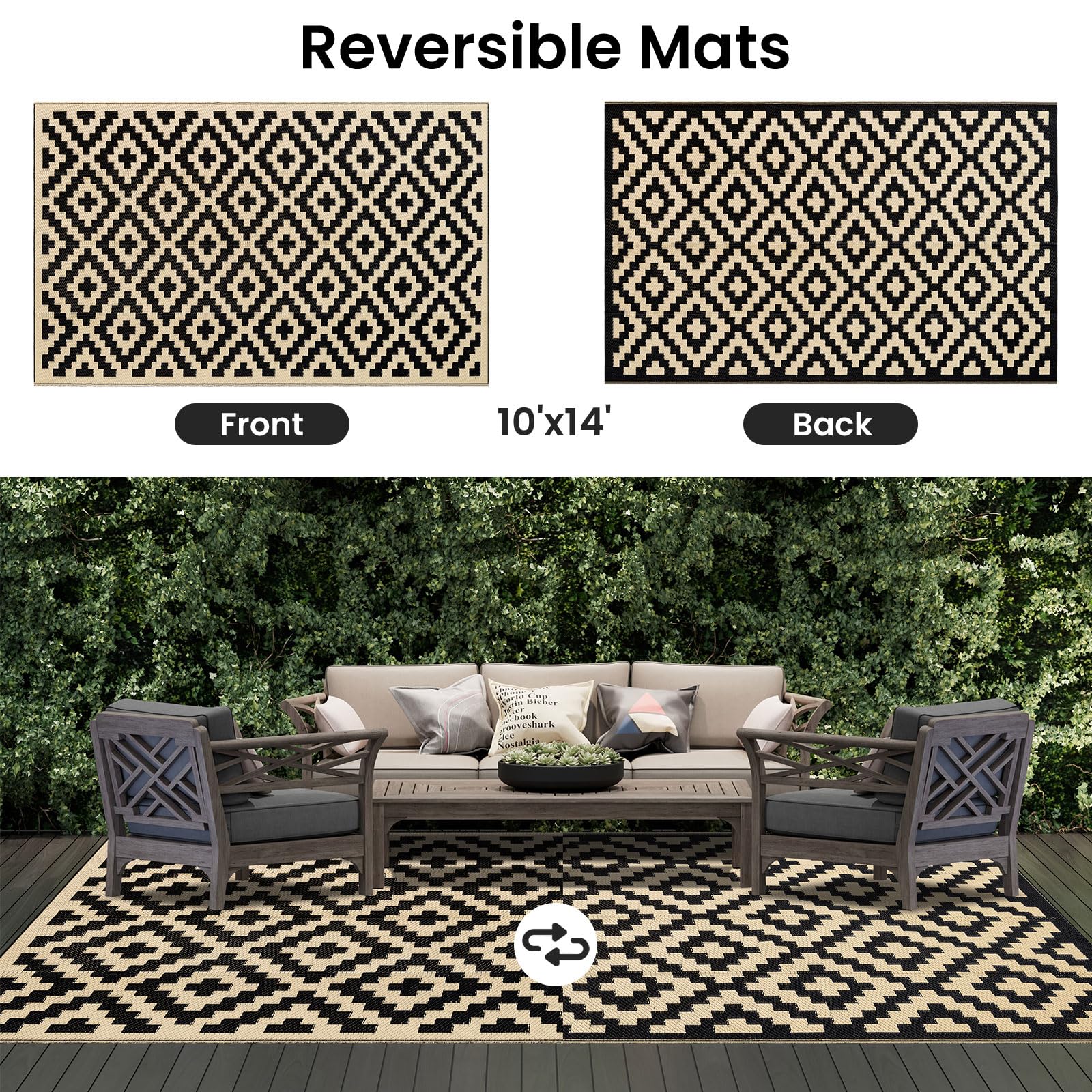 Smiry Outdoor Rug flat on a patio setting