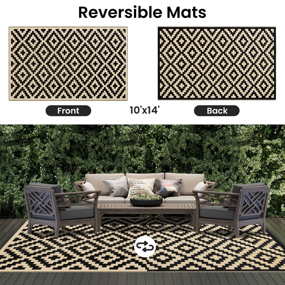 Smiry Outdoor Rug flat on a patio setting