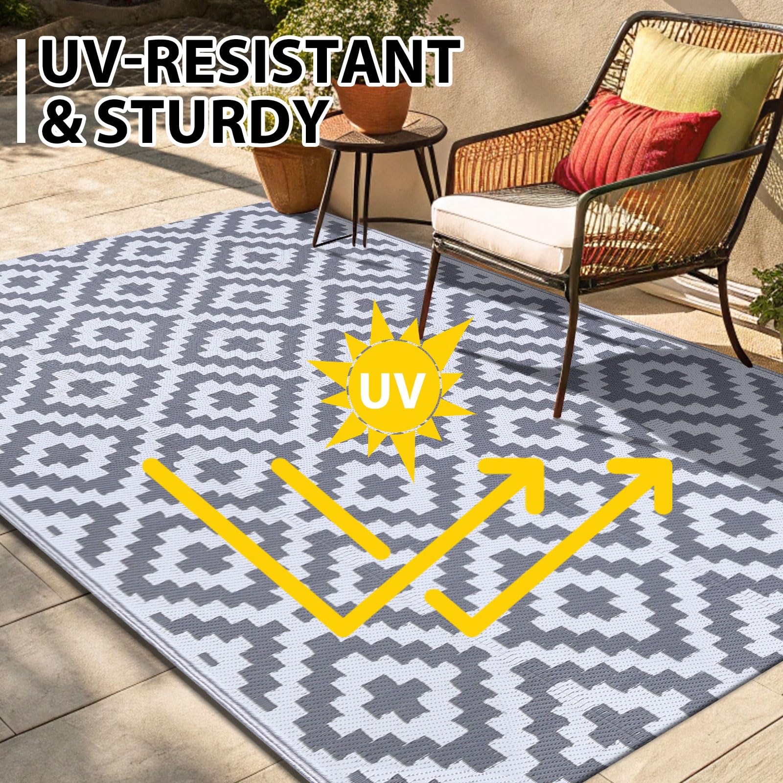 Smiry Outdoor Rug in garden setting