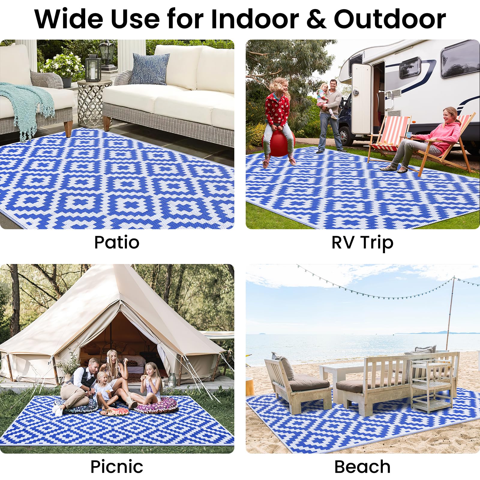 Smiry Outdoor Rug with a garden backdrop