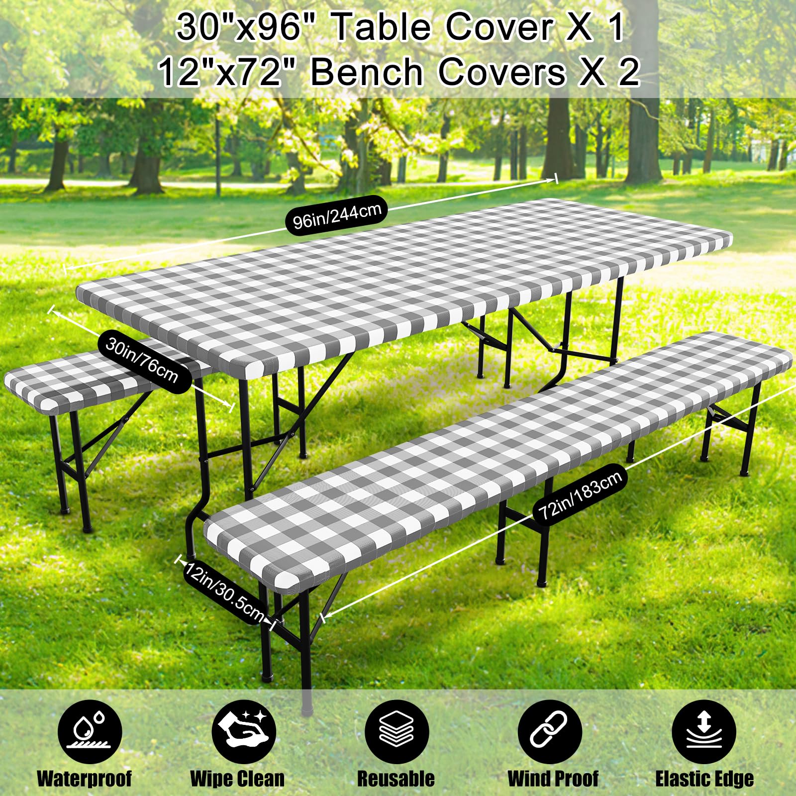 Smiry picnic cover fitted on a standard picnic table