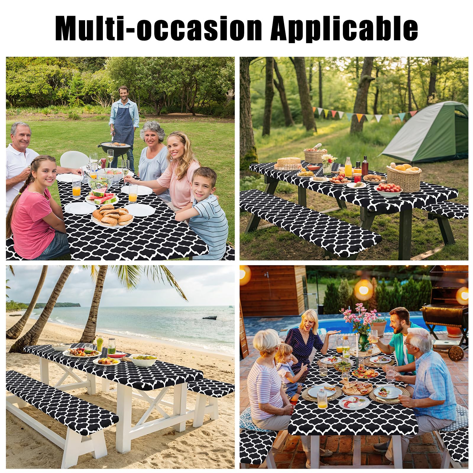 Smiry picnic table cover and bench covers in use at a picnic