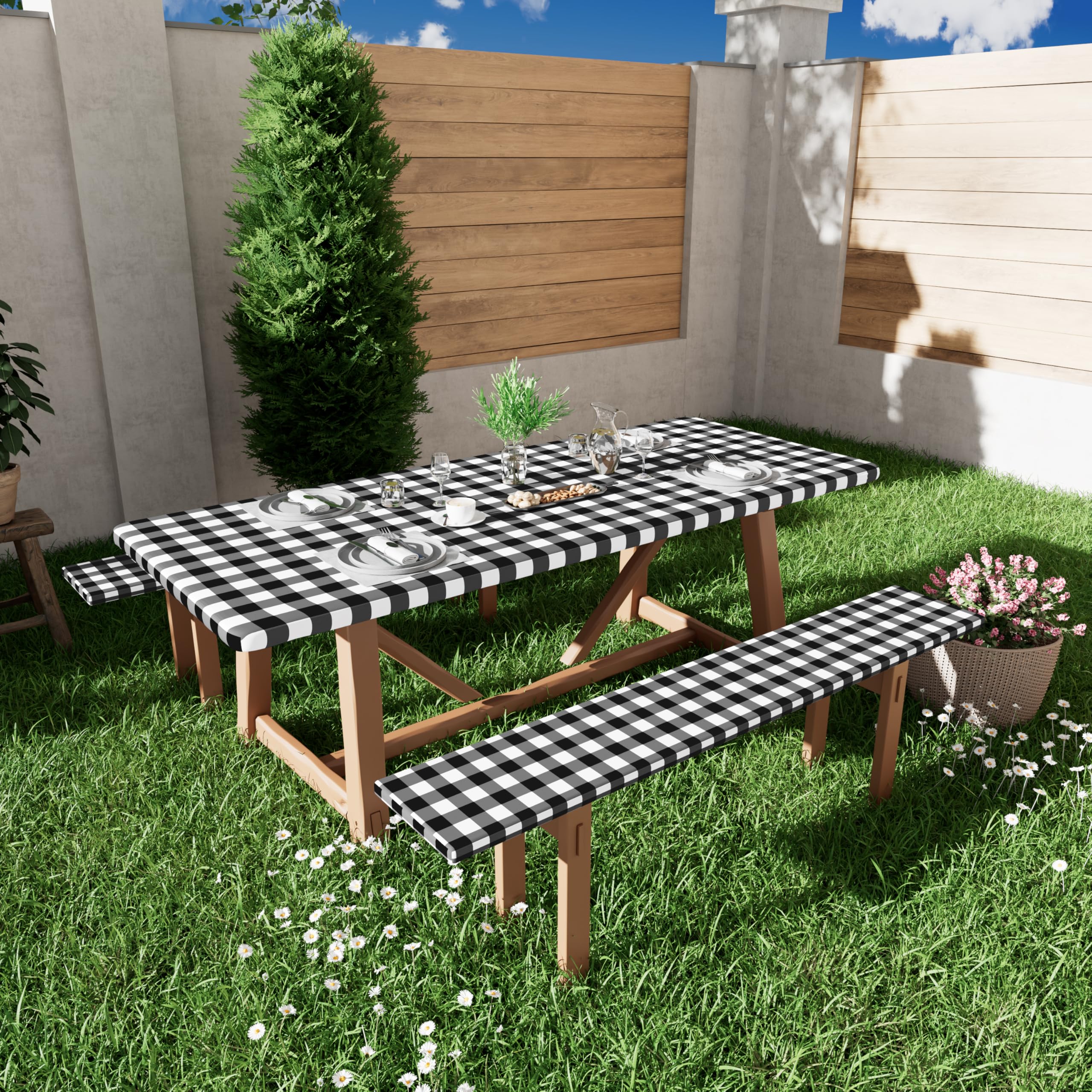 Smiry picnic table cover and bench covers neatly arranged