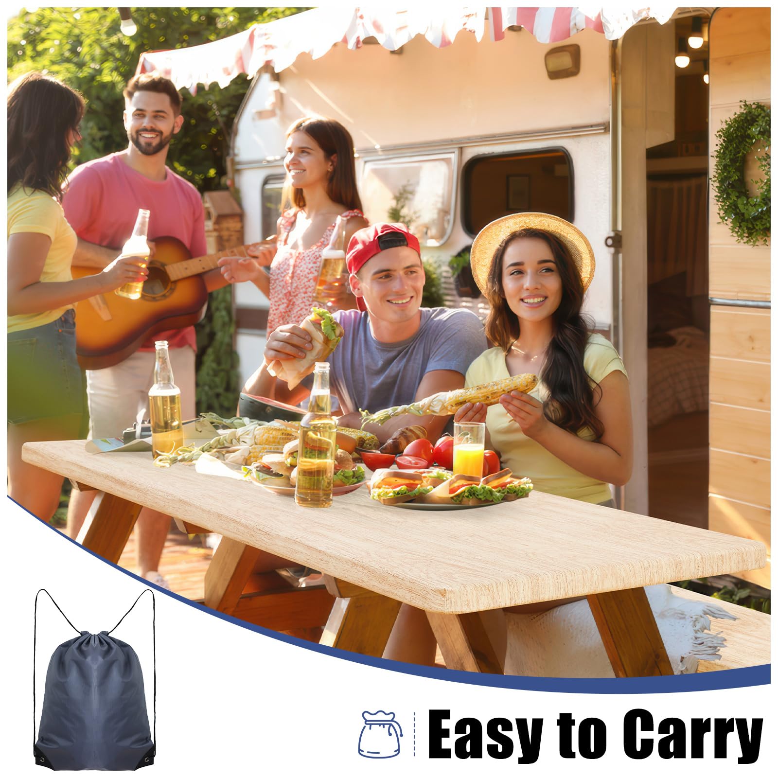 Smiry picnic table cover displaying elastic edges for a snug fit