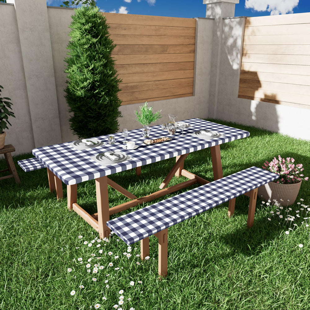 Smiry picnic table cover featuring classic buffalo plaid design