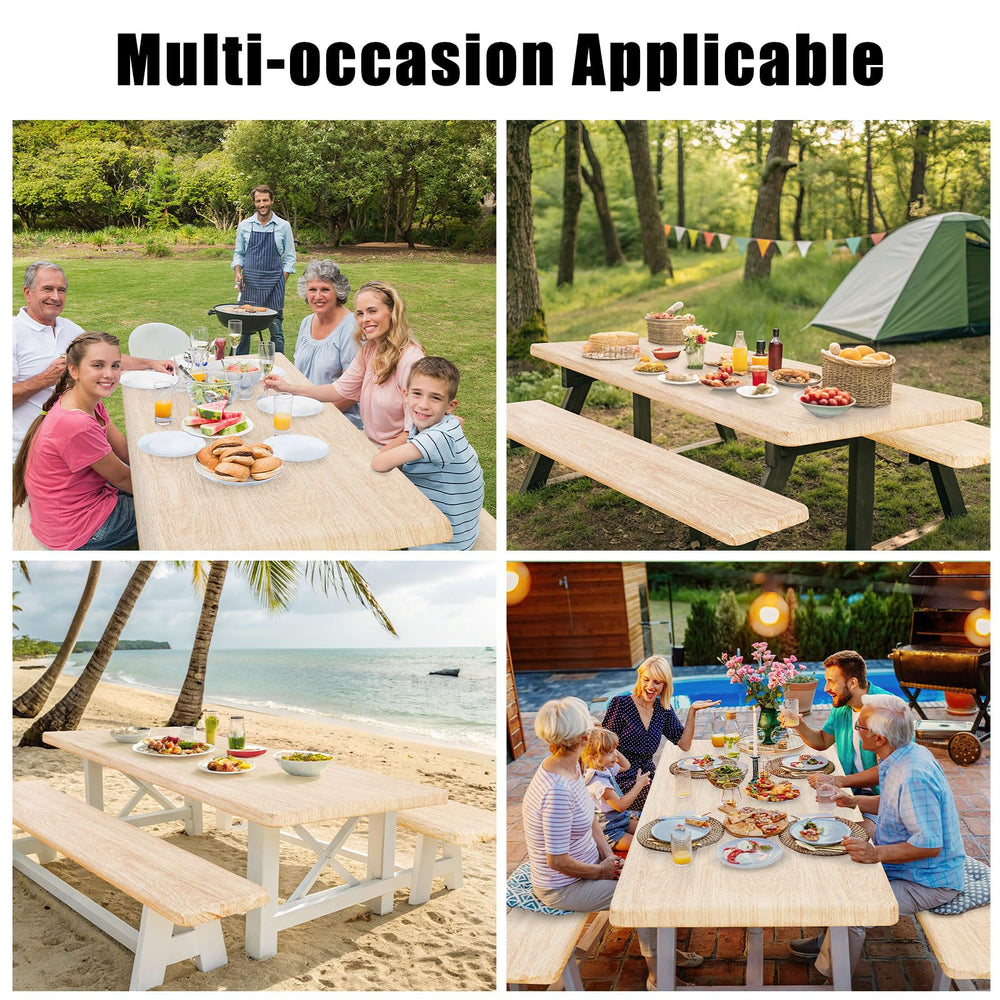 Smiry picnic table cover in outdoor setting with benches
