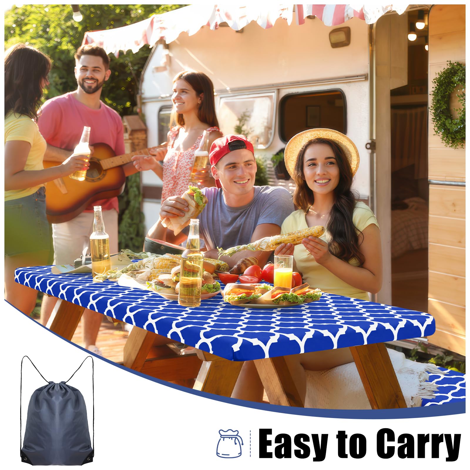 Smiry picnic table cover in storage bag for portability