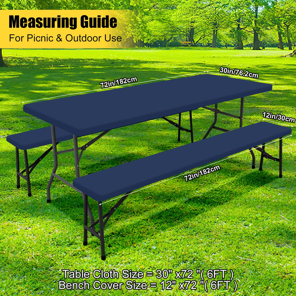 Smiry picnic table cover laid on a picnic table