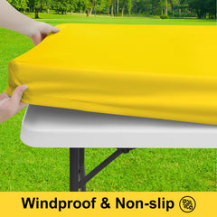 Smiry picnic table cover on a 72-inch rectangular table outdoors