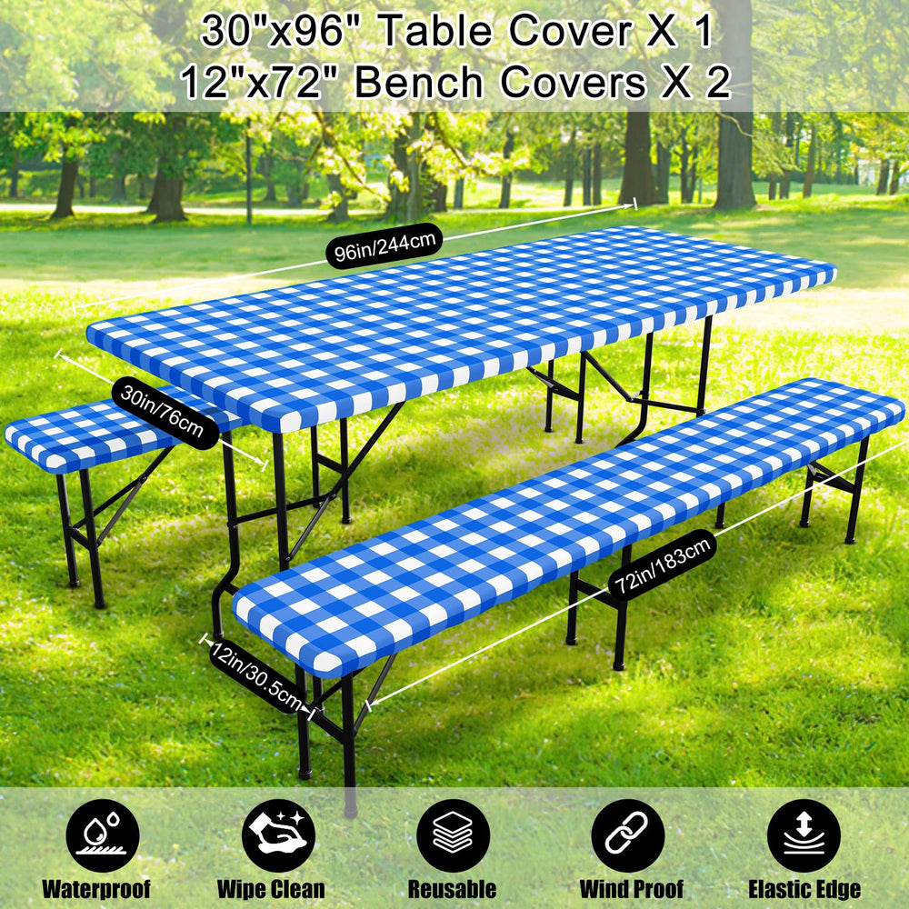 Smiry picnic table cover set displayed at an outdoor picnic