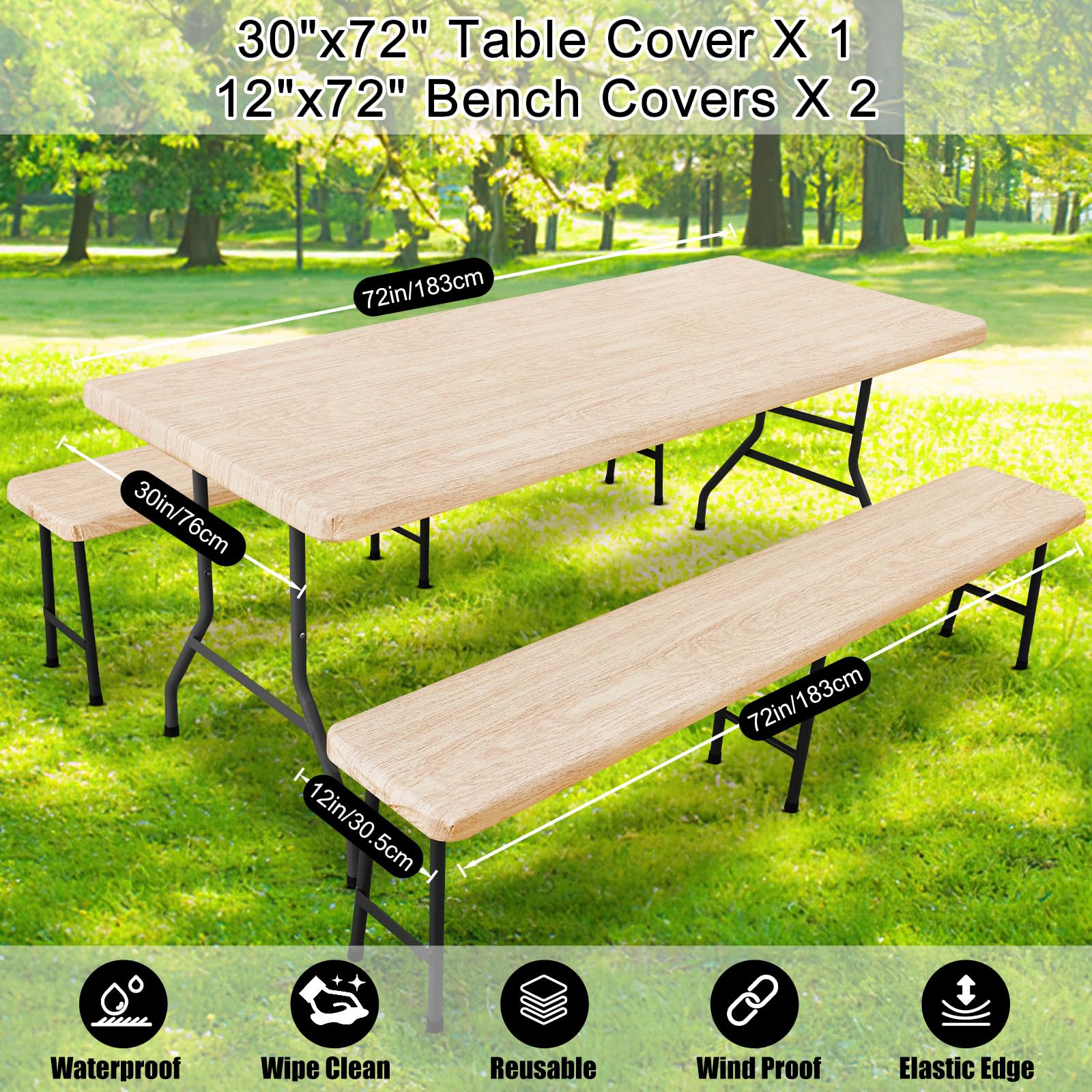 Smiry picnic table cover set displayed on picnic table