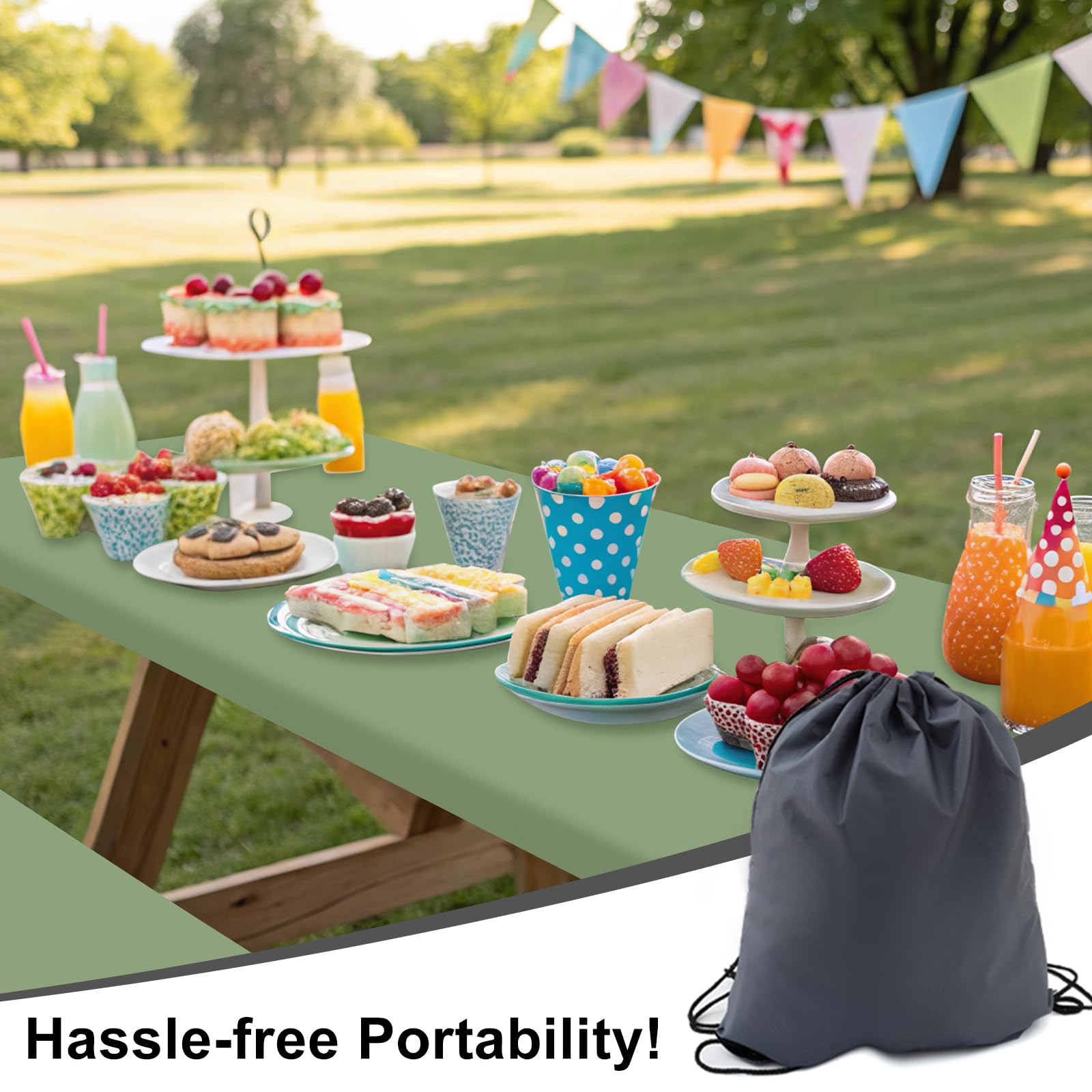 Smiry picnic table cover set displayed with picnic setup