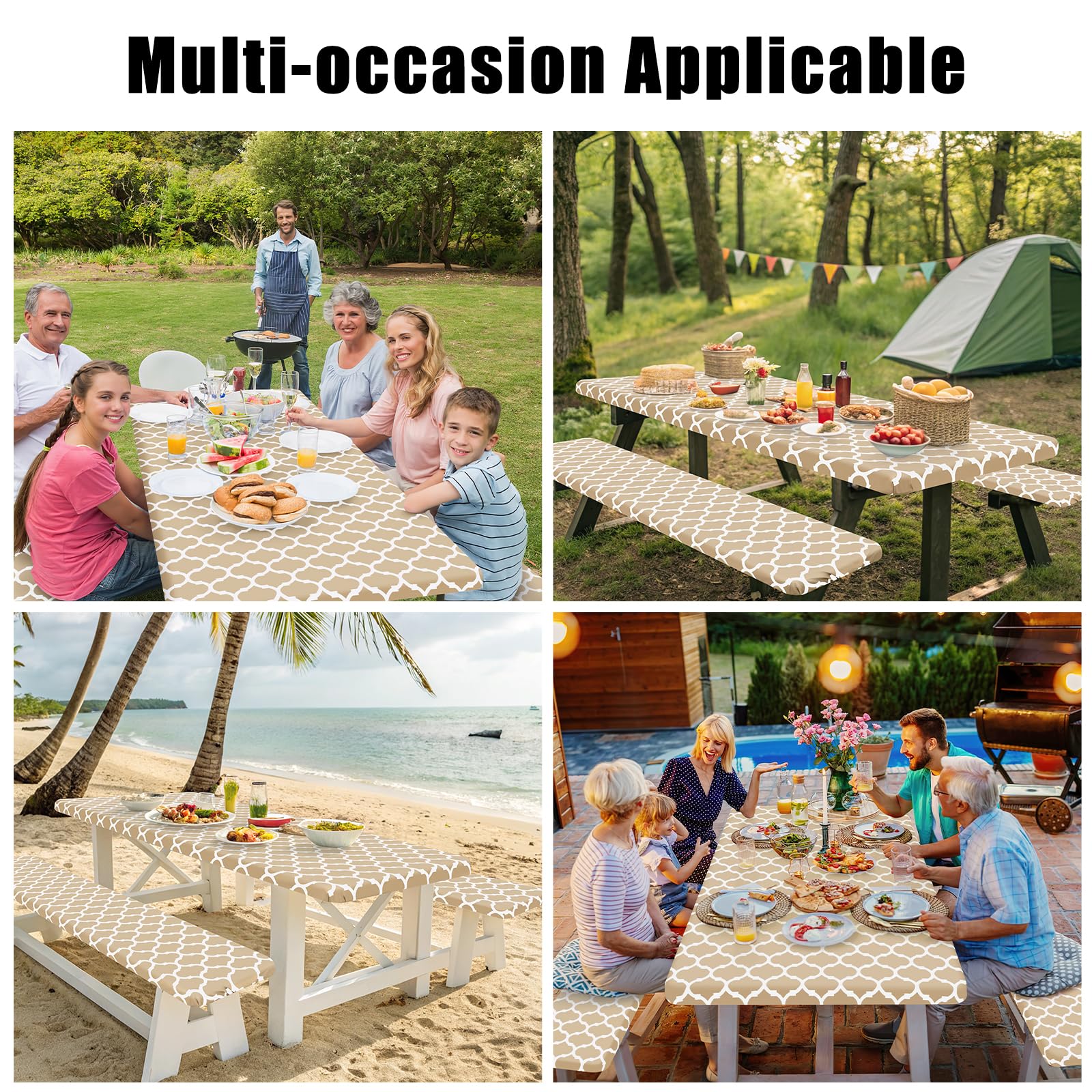 Smiry Picnic Table Cover Set featuring elastic edges