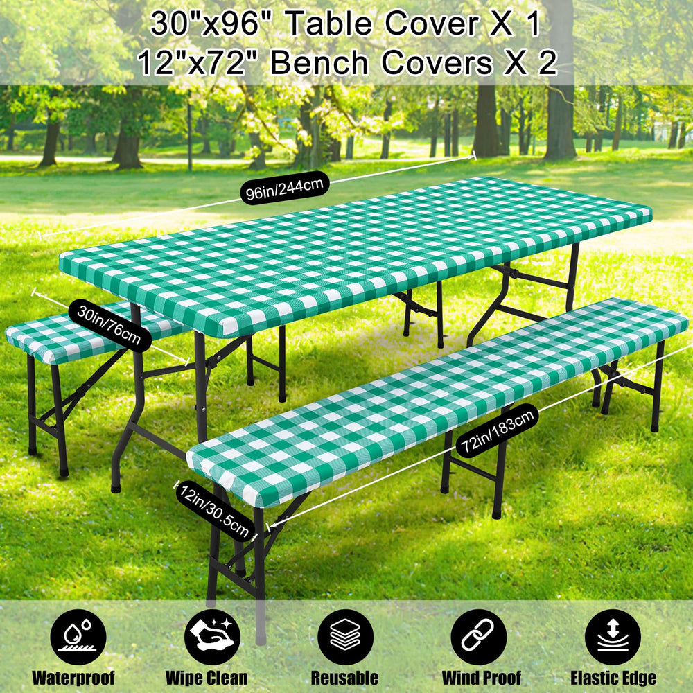 Smiry picnic table cover set in backyard BBQ setting