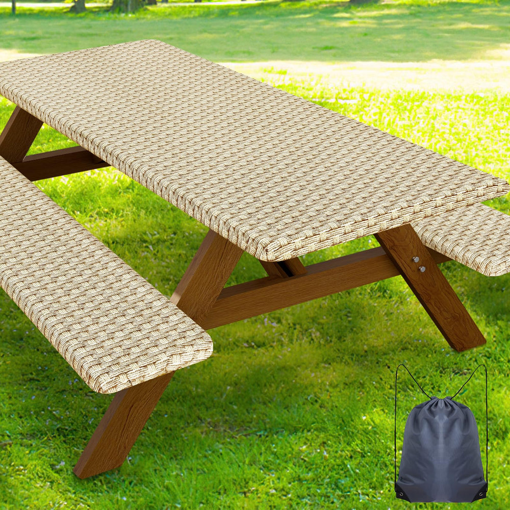 Smiry picnic table cover set in champagne color with bench covers