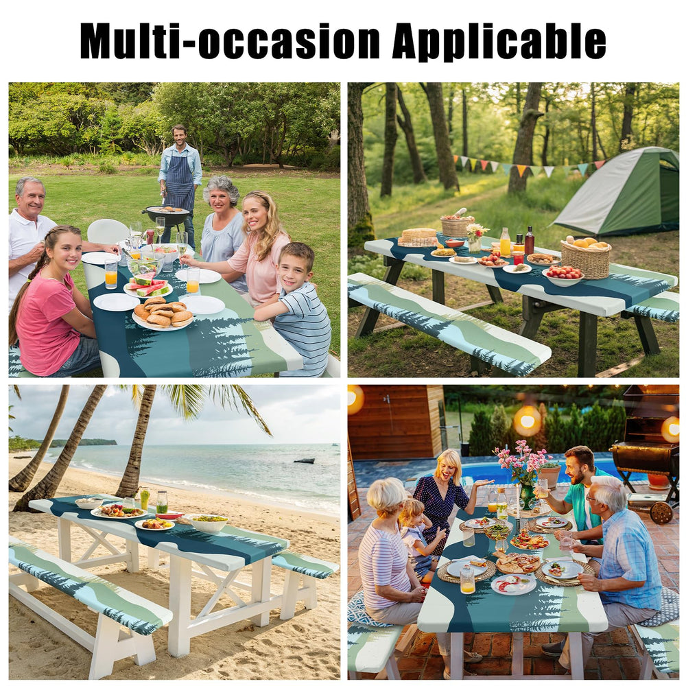 Smiry Picnic Table Cover Set in Green Blue colour