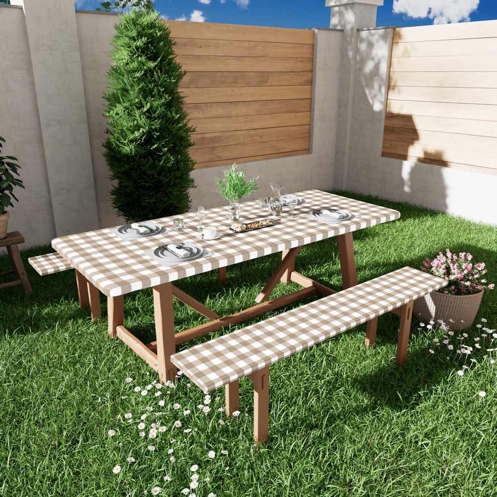 Smiry picnic table cover set in use at a backyard BBQ